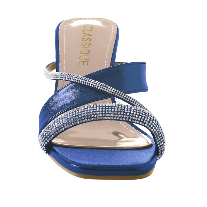 Classique Glitter Rope Slide Sandal with Mini Rhinestones and Chunky 2.5" Heel, Blue, large