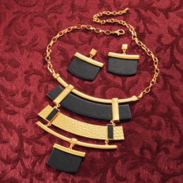 Metal/Faux-Leather Necklace &amp; Earring Set, , large
