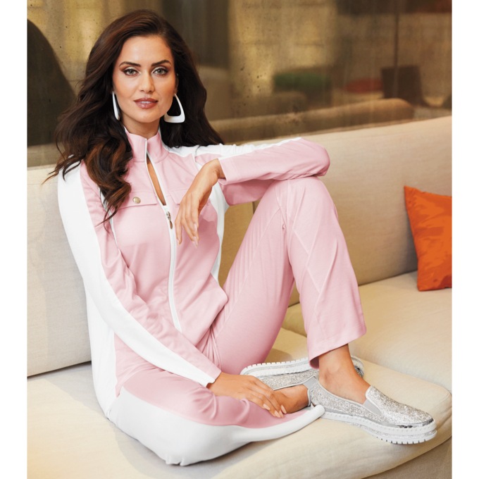 Emma Zip-Front, French-Terry Active Set, Pink White, large