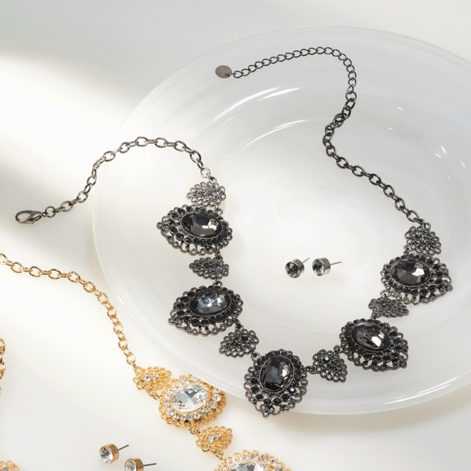 Crystal Vintage-Style Necklace & Earring Set, , large