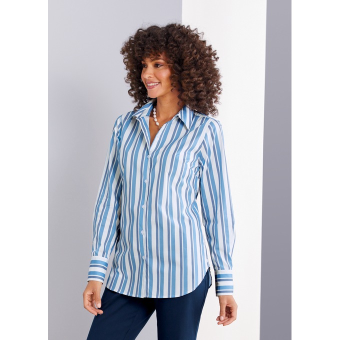 Easy Care Comfort Poplin Shirt, Stripe, large