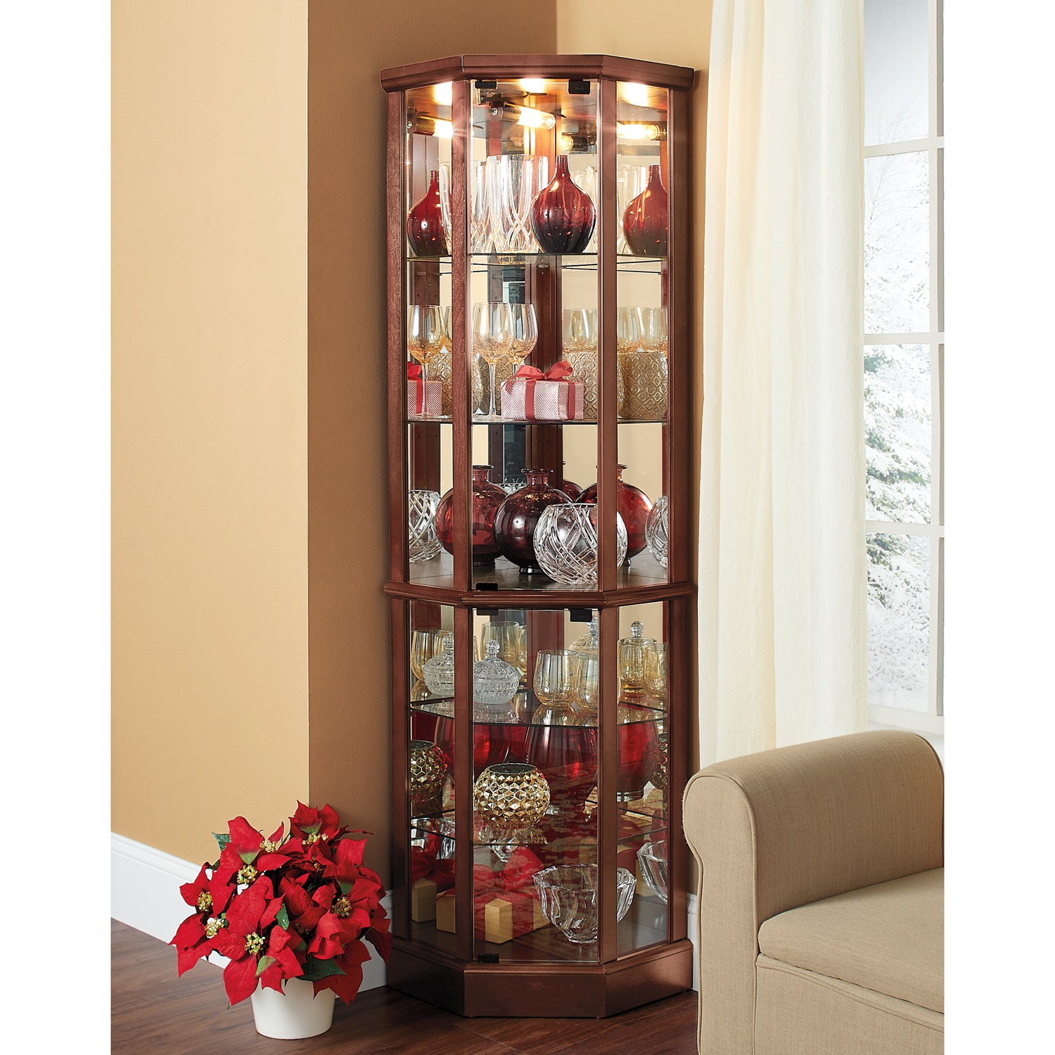Tessa Lighted Corner Curio Midnight Velvet