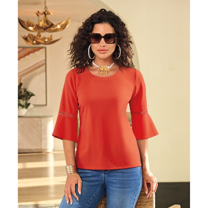 Lisa Lace-Trim Knit Top, , large
