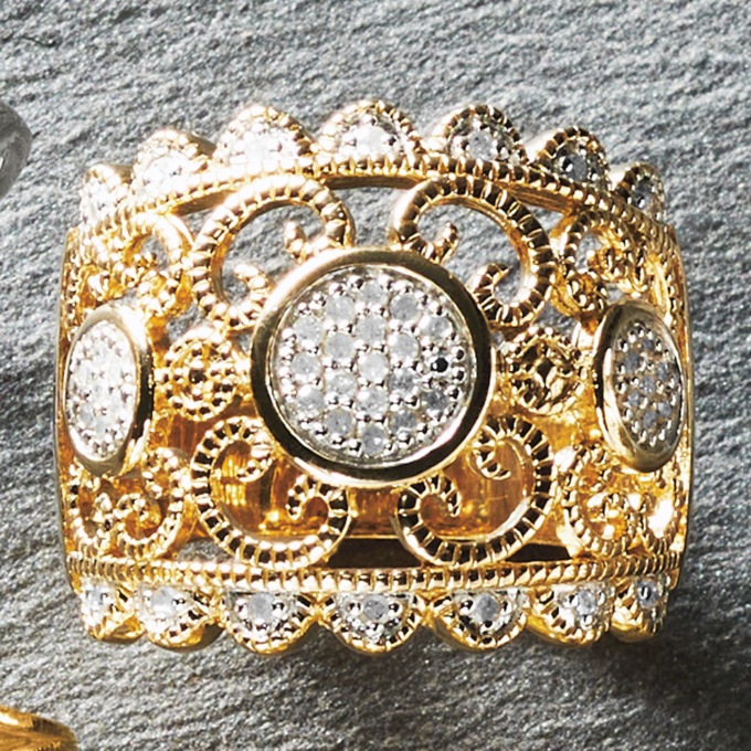 Diamond Round Cluster Scroll Band, , large