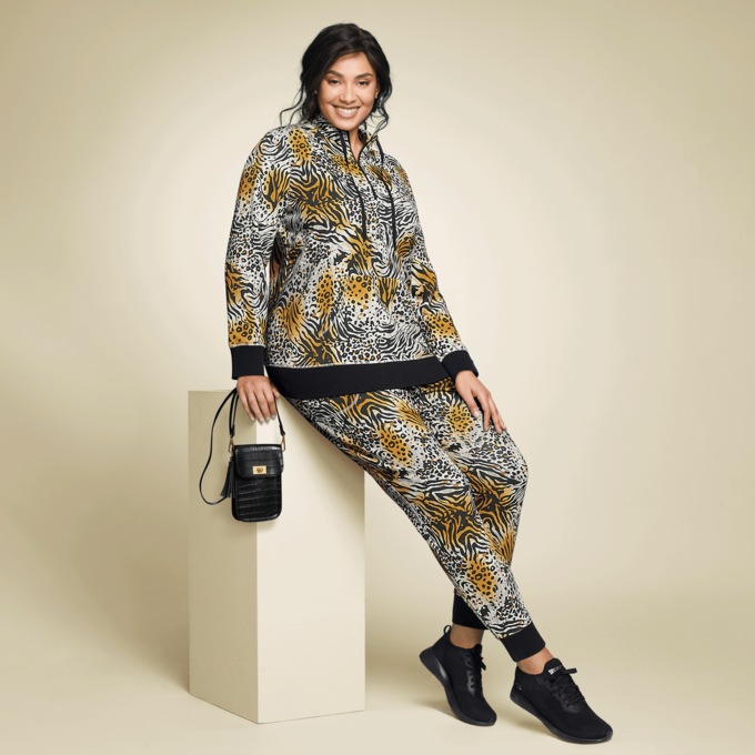 Printed French Terry Active Set with 3/4 Zip, , large