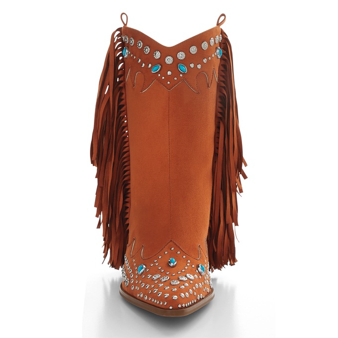 Azalea Wang Anorak Fringe & Stud Faux-Suede Bootie with 3" Heel for Women, , large