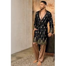 Men&rsquo;s Art Deco-Inspired Satin Robe and Pajama Pant Set, , large