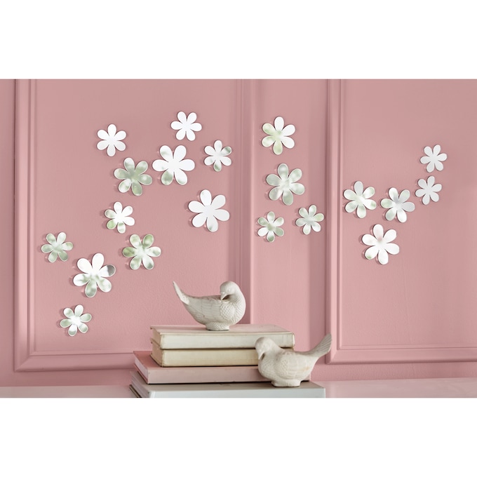 20-Piece Mirrored Flower Decals, , large