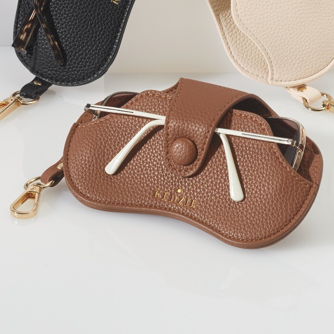 Faux-Leather Eyewear Case, Brown, large