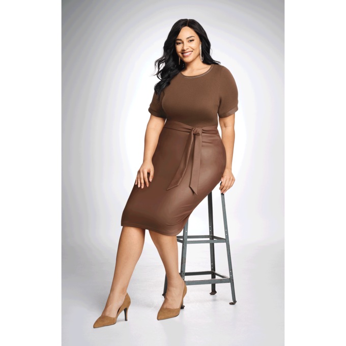 Maddie Faux-Leather Sweater Dress, , large