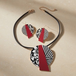 Graphic/Floral Necklace &amp; Earrings Set, , large