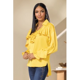 Brynn Rhinestone-Ruffle Blouse with High-Low Hem, , large
