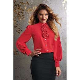 Rosa Removable Rosette-Pins  Women's Blouse with Rhinestone Buttons, , large