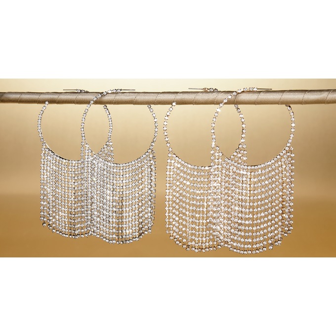 Crystal Fringe Hoops, , large