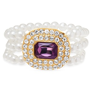 Crystal and Faux-Pearl Stretch Bracelet, , large