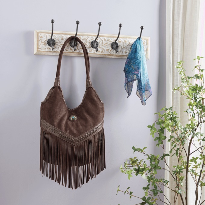 Braided Fringe Bag, Brown, large