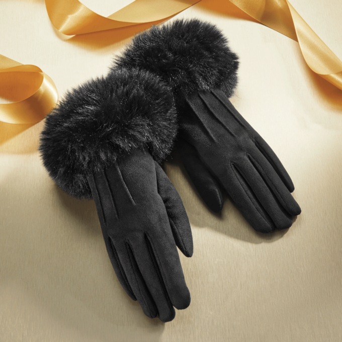 Faux-Fur Cuff Gloves, , large