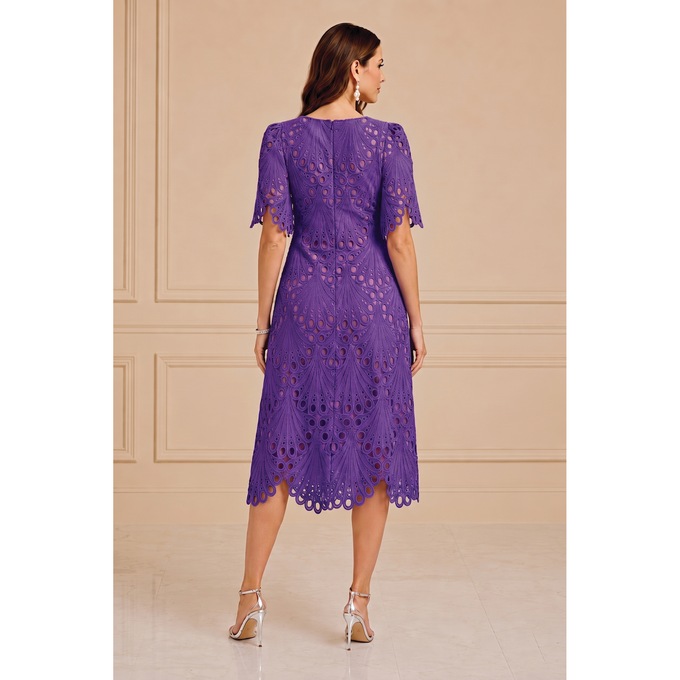 Malisa Allover Lace Women's Dress with Scallop Edging, Vibrant Violet, large