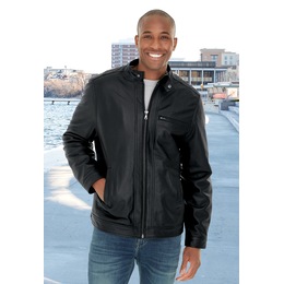 Sherpa-Lined Leather Coat, , large