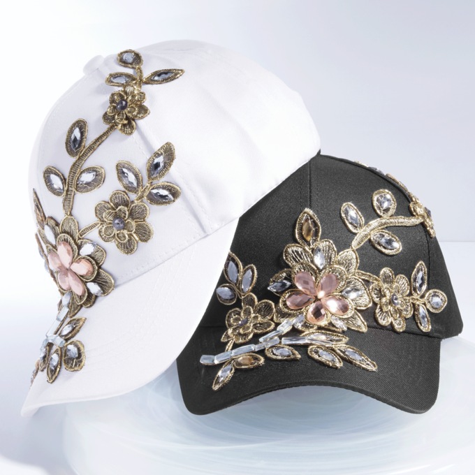 Embellished Baseball Cap, White, large
