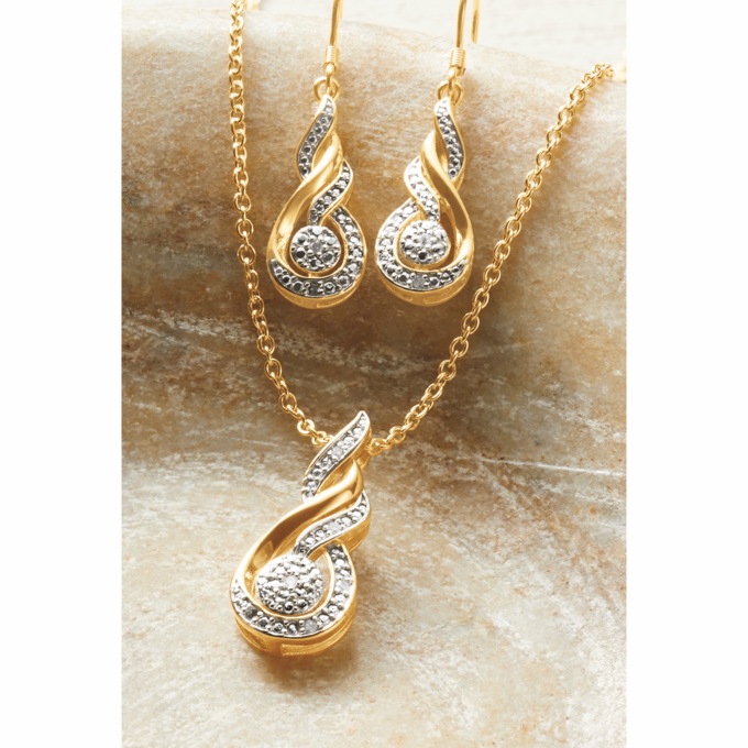 Diamond Swirl Necklace and Earring Set, , large