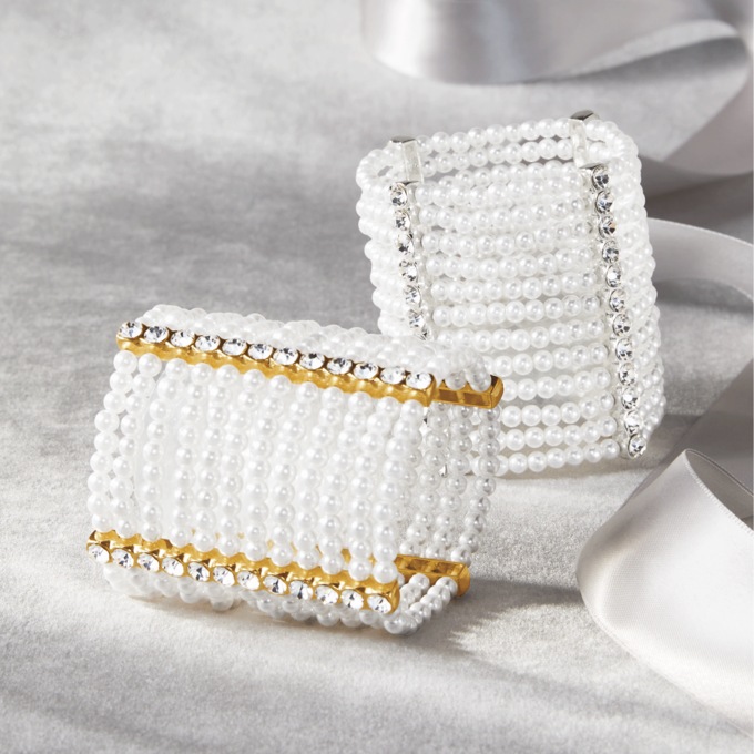 Faux-Pearl/Crystal Wide Stretch Bracelet, , large