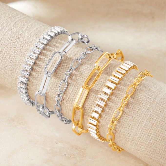 3-Piece Link and Crystal Bracelet Set, , large