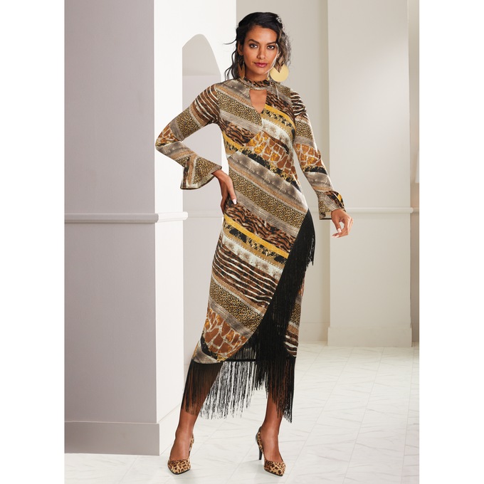 Argo Asymmetrical Fringe Dress, , large
