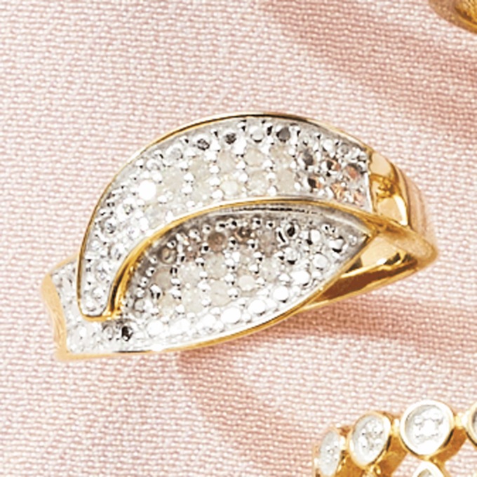 Diamond-Accented Arc Wide-Band Ring, , large