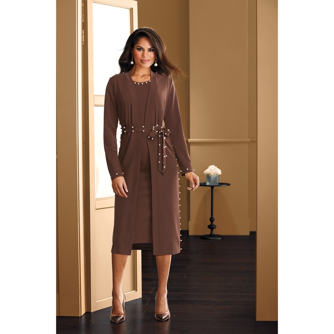 Luisa Pearl Trim Jacket Dress, , large