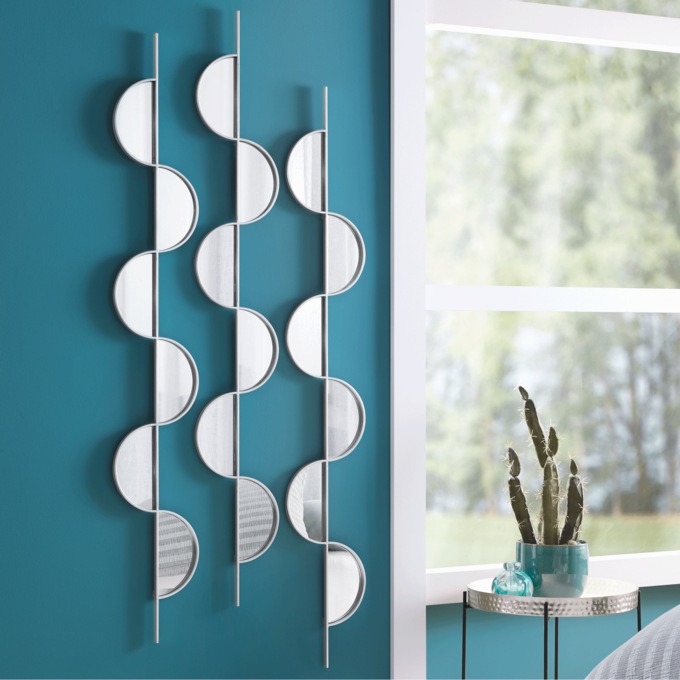 Set of 3 Wavy Wall Mirrors, , large