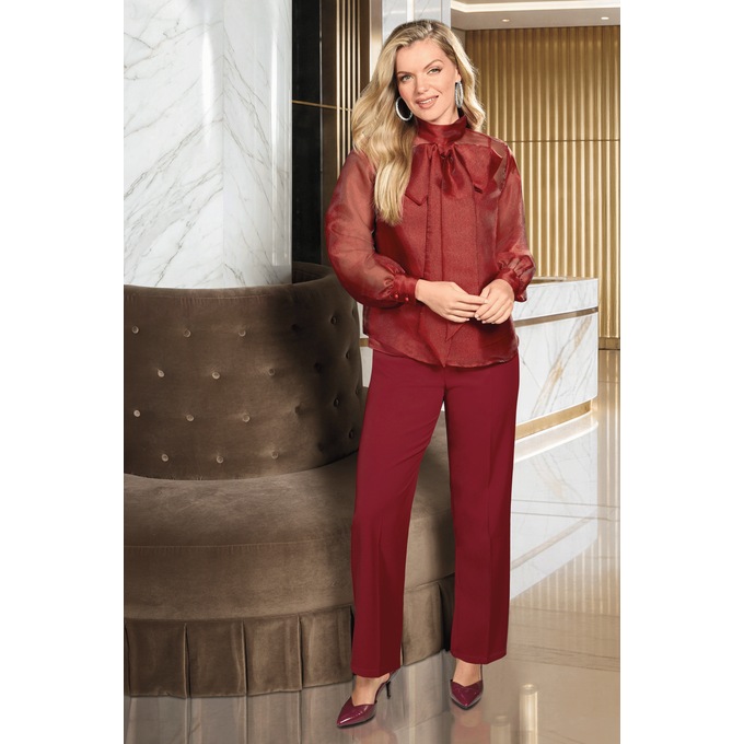 Alouette 4-Piece Women's Pant Suit with Sequin-Tweed Jacket and Statement Bow, , large