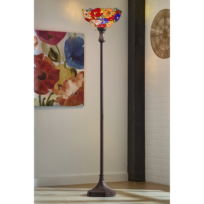 Stained Glass Flower Torchiere Floor Lamp, , large