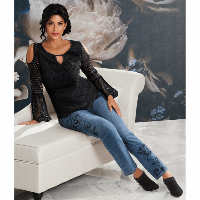 Christine Floral Embroidered Jean, , large