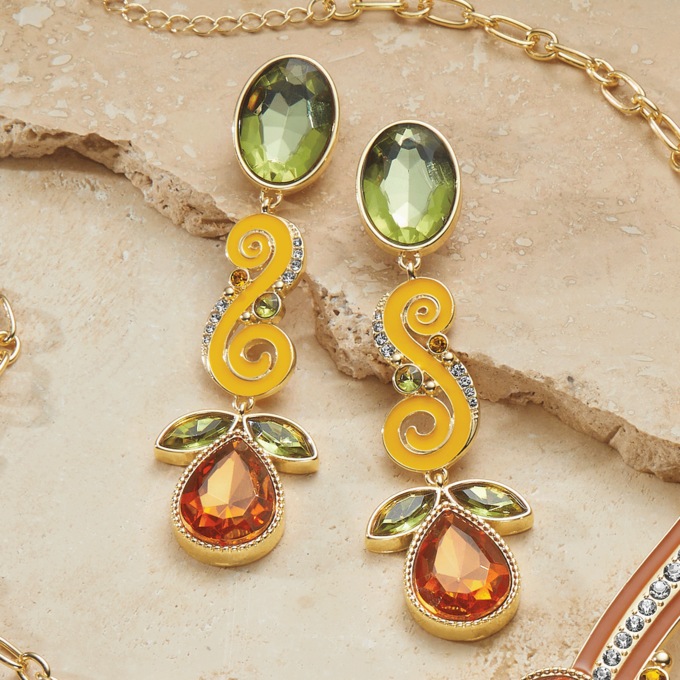Enamel Scroll Crystal Earrings, Multi, large