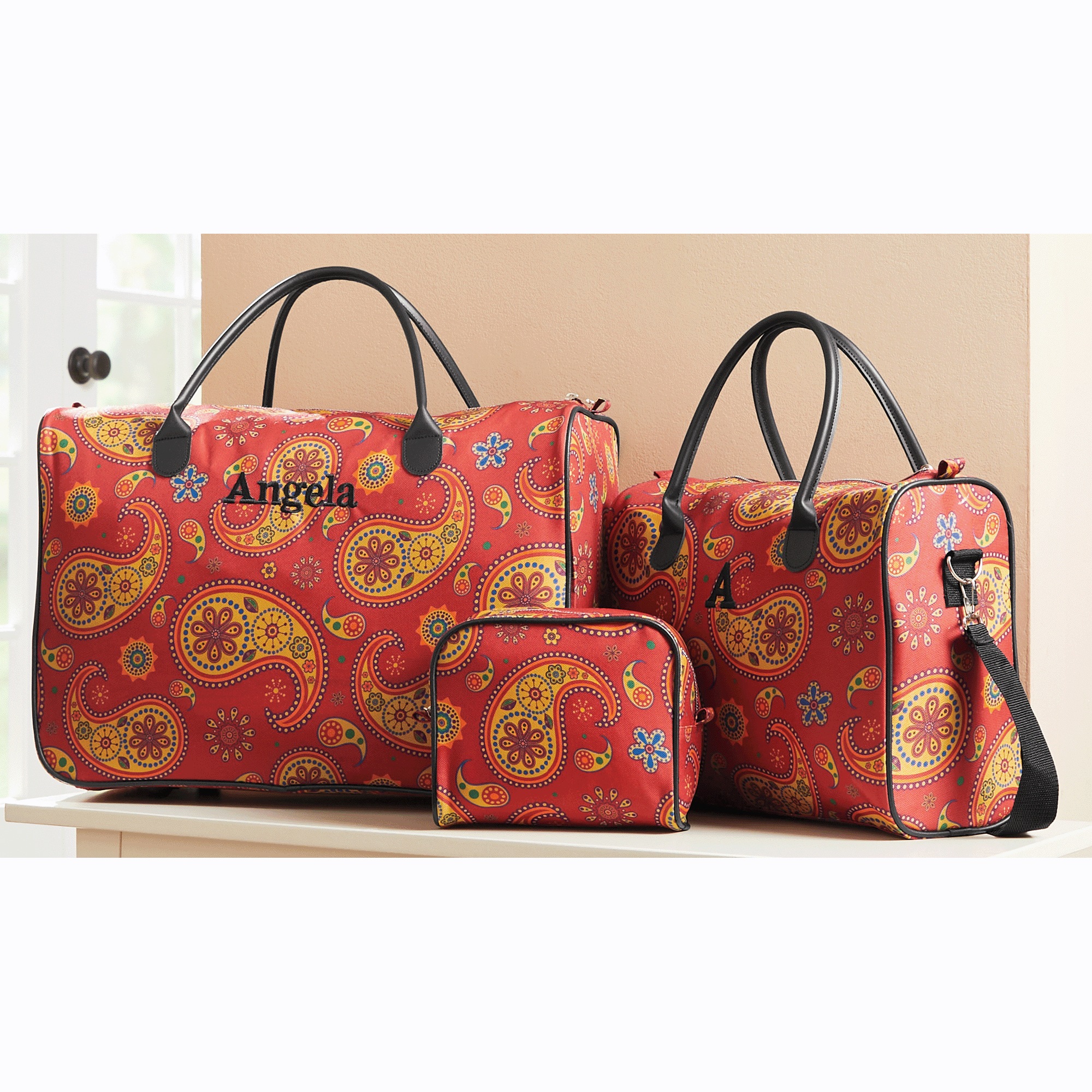 3-Piece Personalized Weekender Luggage Set, Sunfire Paisley, large