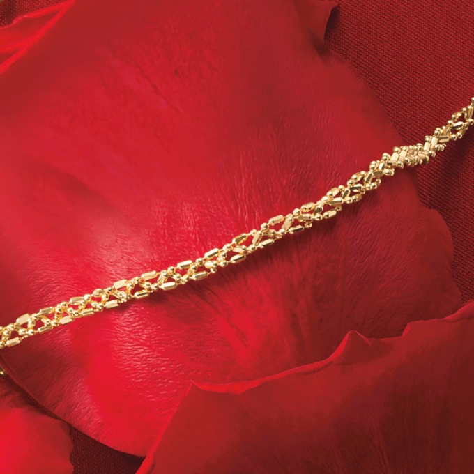 10K Gold Diamond-Cut Bar/Beaded Bracelet, , large