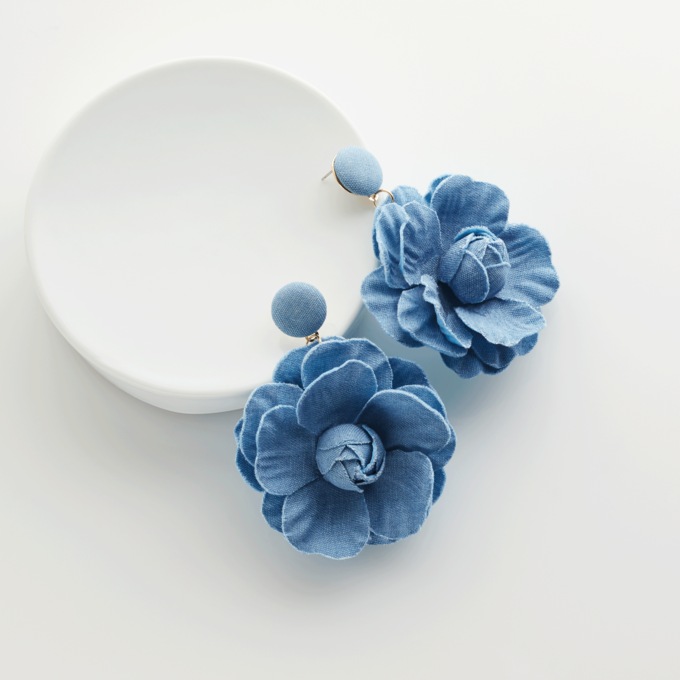 Denim Floral Earrings, , large