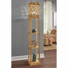 Woven Floor Lamp with Shelves, , large