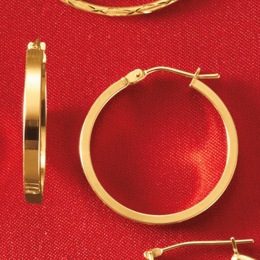 10K Gold Round Edge Hoops, , large