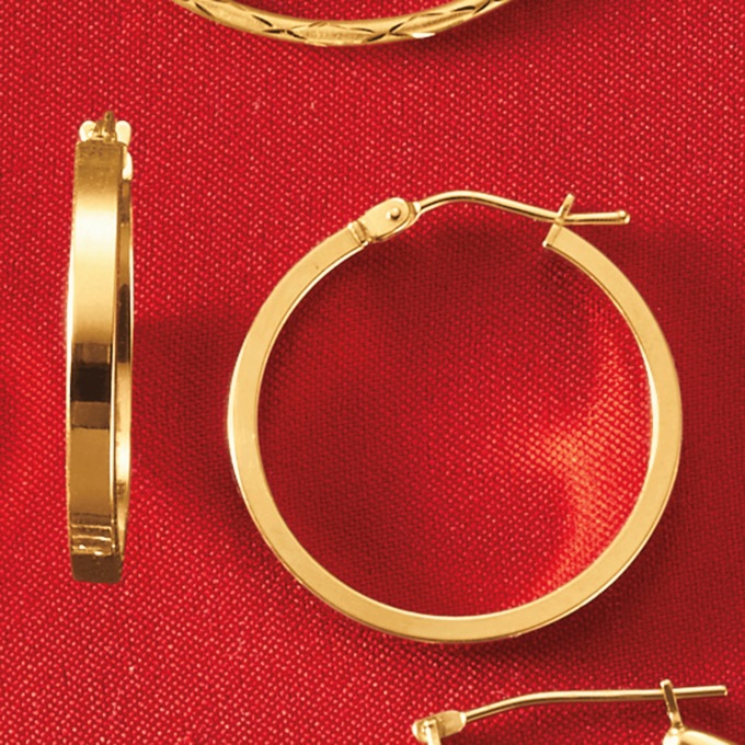 10K Gold Round Edge Hoops, , large