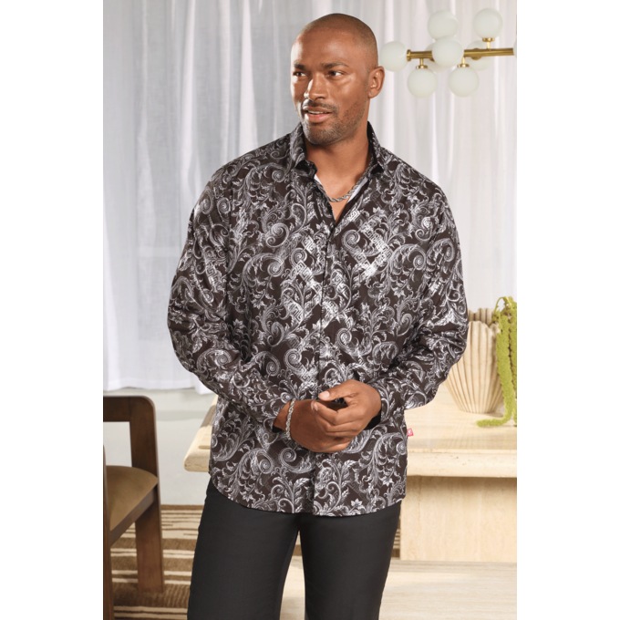 Stacy Adams Men&rsquo;s Long-Sleeve Print Scroll Button-Down Shirt, , large