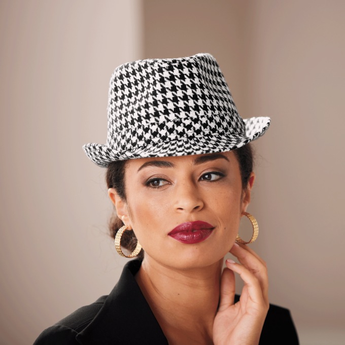 Houndstooth Fedora, , large