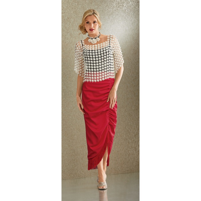 Ruched Fringe Hem Skirt, , large
