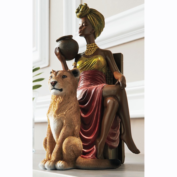 Global Woman & Big Cat Figurine, , large