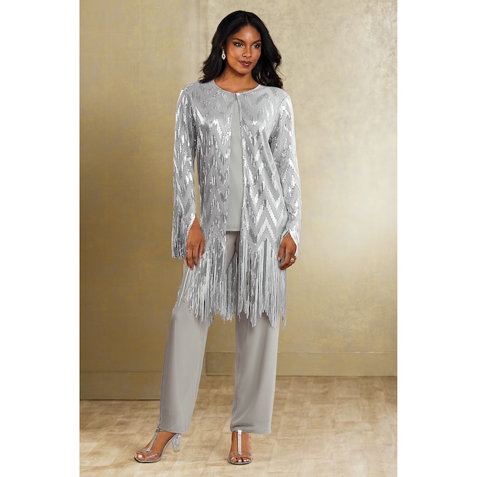 Rebekah Sequin Fringe 3-Piece Pant Set, , large