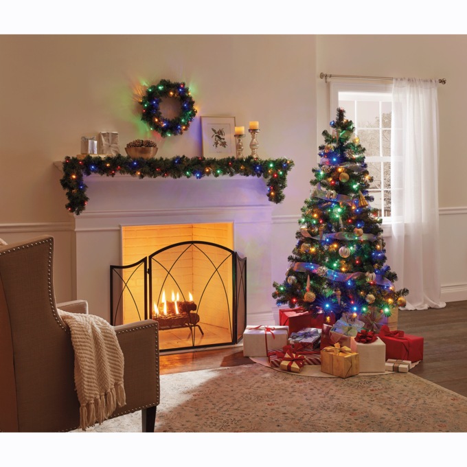 Pre-Lit Christmas Tree, Wreath & Garland Set, 3 Pieces, , large