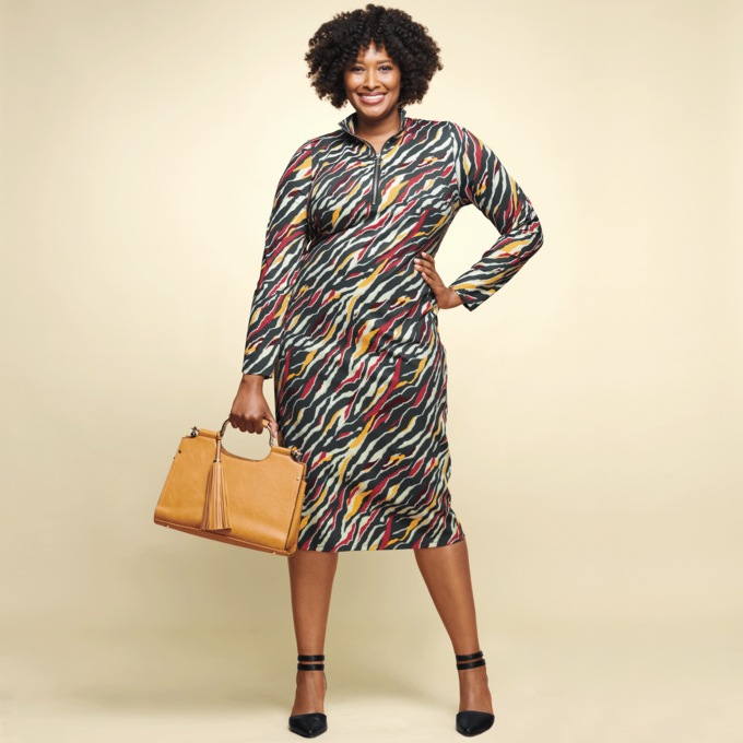 Ayva Bright Zebra-Print Tie-Waist Sheath Dress with Zip Front, , large