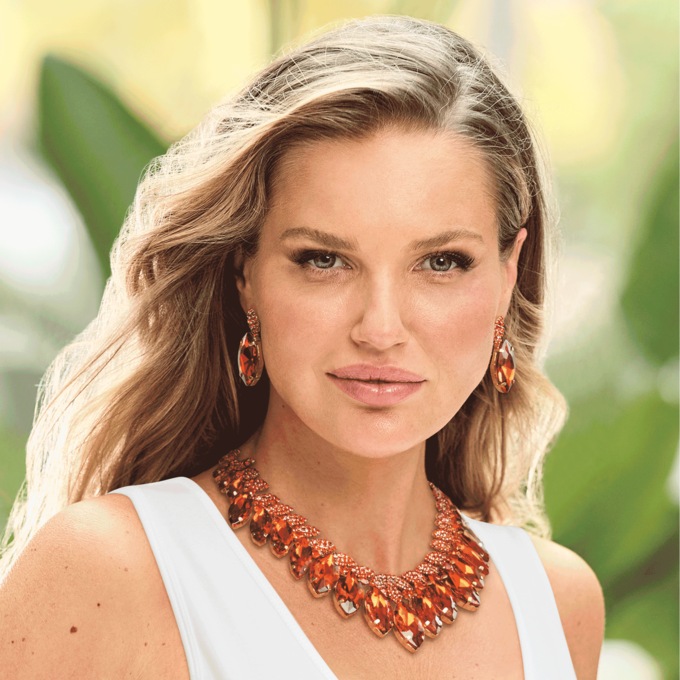 Crystal Marquise Bib Necklace & Earrings Set, Orange, large