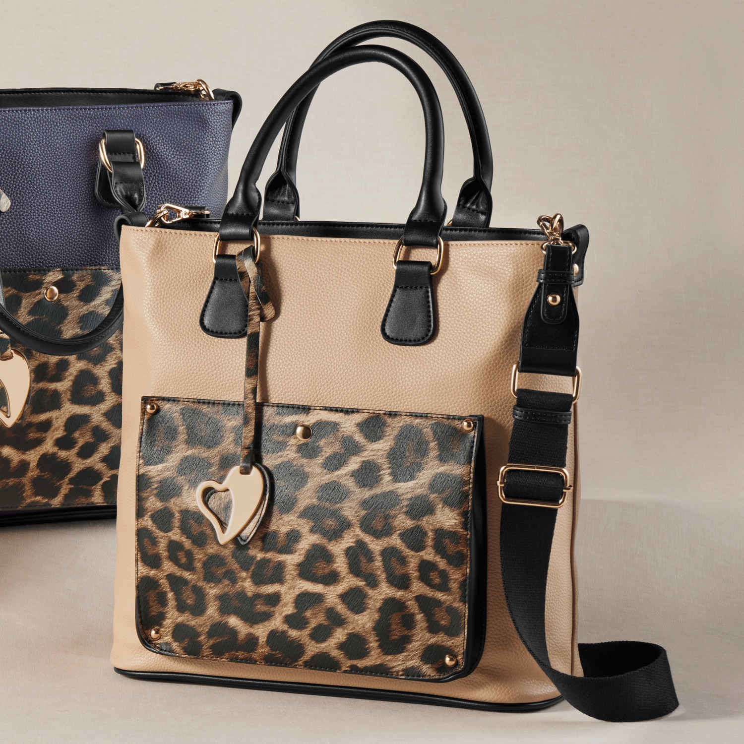 Tori II Faux Leather Tote with Leopard-Print Patch Pocket